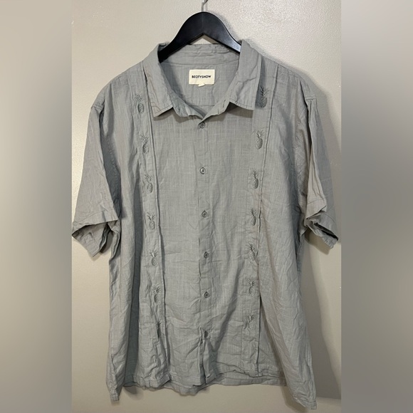 Beotyshow Grey button up cotton linen blend Linen feel Pineapple shirt Size XXL - Picture 1 of 8